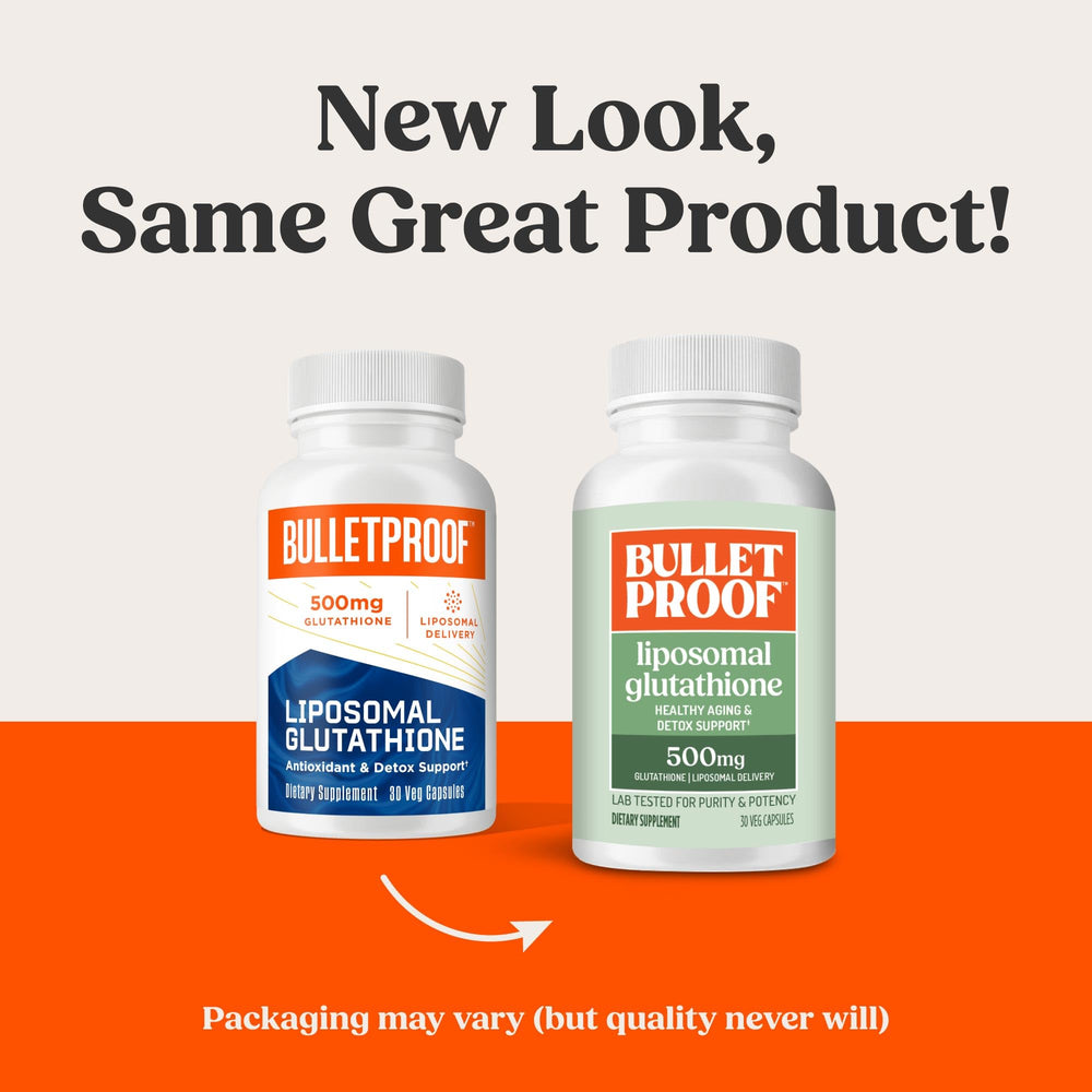 Close-up of Bulletproof Liposomal Glutathione Force capsules for daily supplementation.
