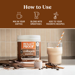 Bulletproof MCT oil bottle beside a smoothie for keto-friendly energy.