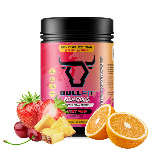 BullFit Pre-Workout powder scoop ready to mix for focused training.