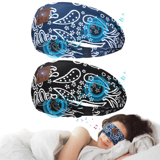 BULYPAZY 2-pack sleeping headphones headband in black and blue for hands-free listening during sleep