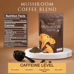 Bunkell Mushroom Coffee six-mushrooms Lion's Mane blend supports alertness and digestion.
