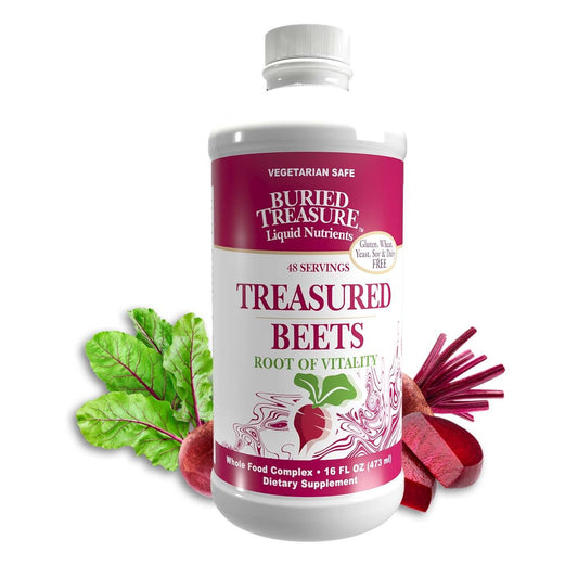 Buried Treasure Treasured Beets bottle pour supports nitric oxide for active days