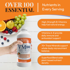 Buried Treasure VM100 daily-multivitamin-label showcases a comprehensive nutrient blend at a glance.