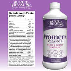 Buried Treasure Women’s Change label close-up with menopause support botanicals.