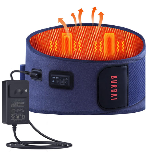Burrki heating pad worn on the back for targeted warmth and soothing massage.