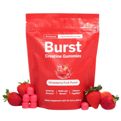 Burst Creatine Gummies pack shot showing a 90-count bottle for lean muscle support.