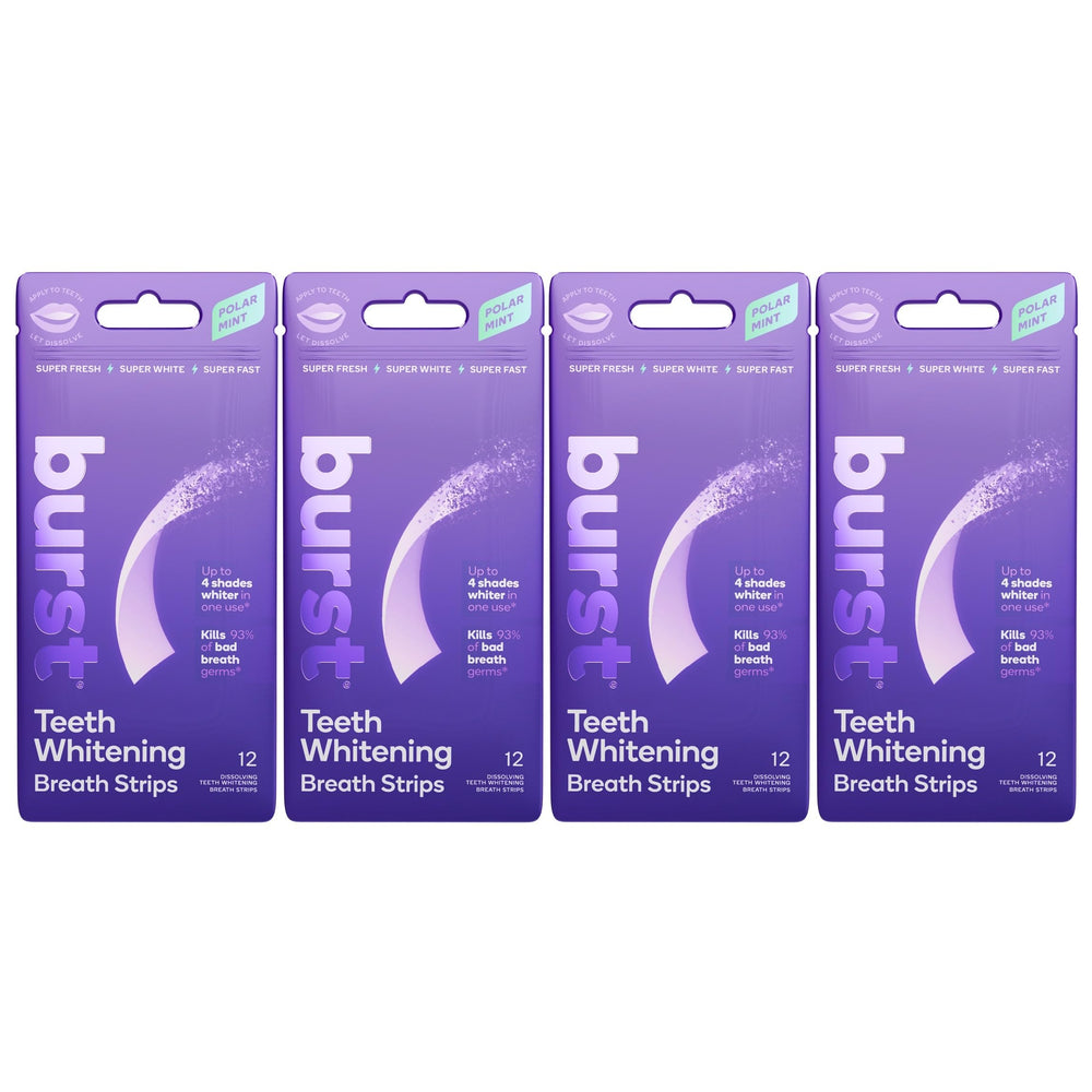 Burst Teeth Whitening Breath Strips Polar Mint four-pack for quick whitening.