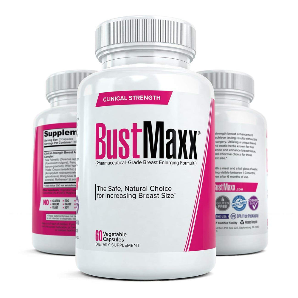 BustMaxx design showcases natural ingredients and non-surgical options.