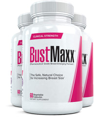 BustMaxx capsules bottle front view illustrating a natural enhancement option for daily wellness.