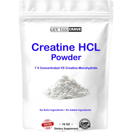 BUY THE CRAVE Creatine HCL powder bottle showing 16 oz size for steady performance support