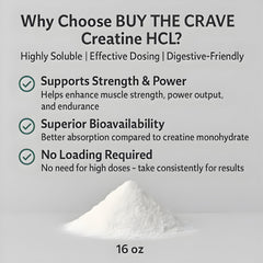 Measuring scoop of BUY THE CRAVE Creatine HCL powder for precise dosing