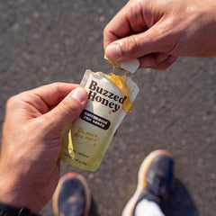 Buzzed Honey Go Packs natural energy gel close-up shows honey texture