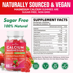 BVIVLOO Calcium Gummies ingredients panel highlights D3, K2, magnesium, and zinc.
