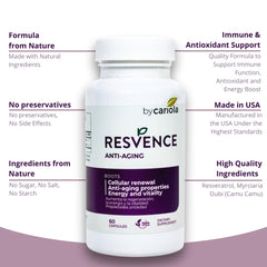 Resvence capsules being poured, ready for daily antioxidant support with meals.