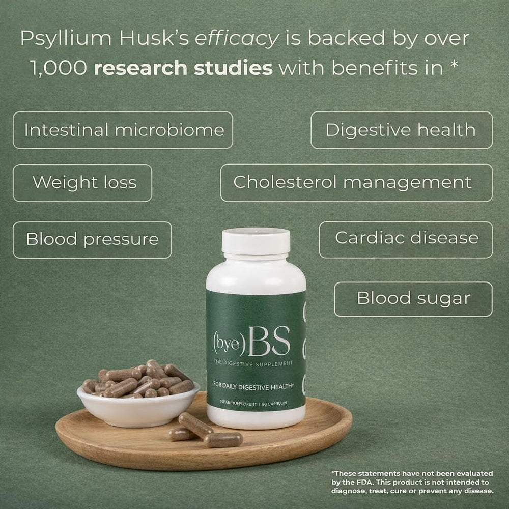 ByeBS Psyllium Husk powder texture image highlighting high fiber potential.
