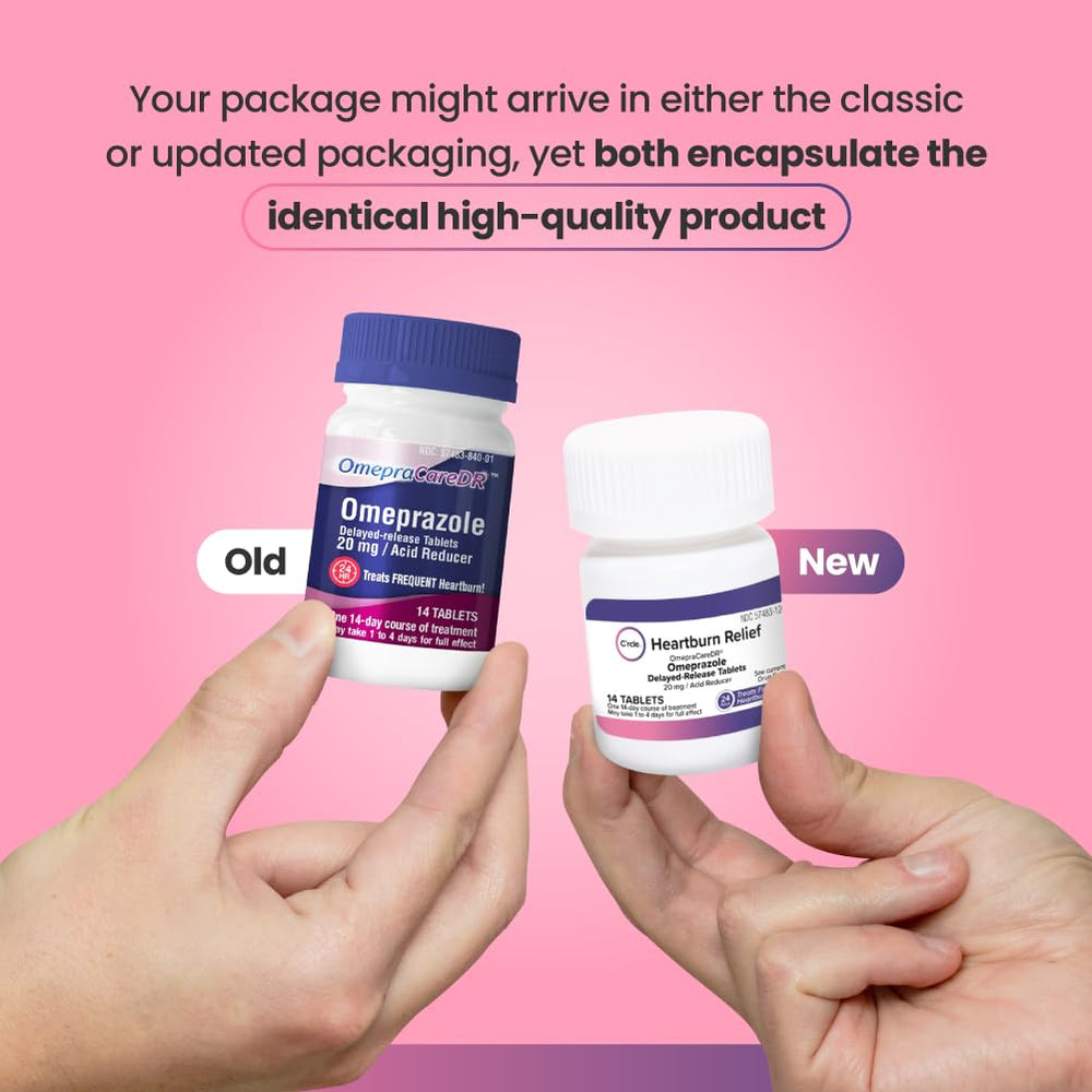C'rcle Omeprazole 20mg bottle side view showing dosing