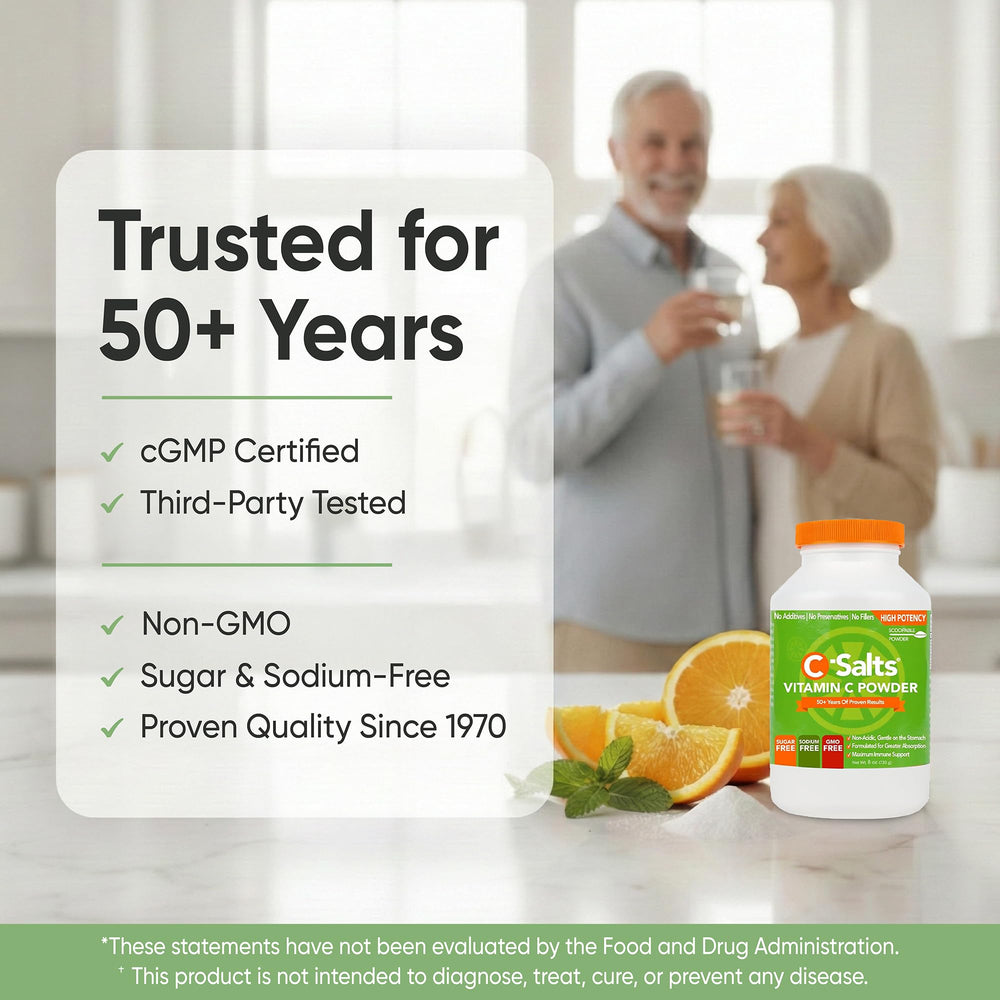 C-Salts travel-friendly container for vitamin C on the go.