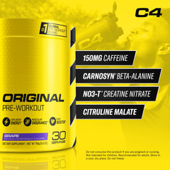 C4 Original bottle-front label highlighting sugar-free formula for clean energy.