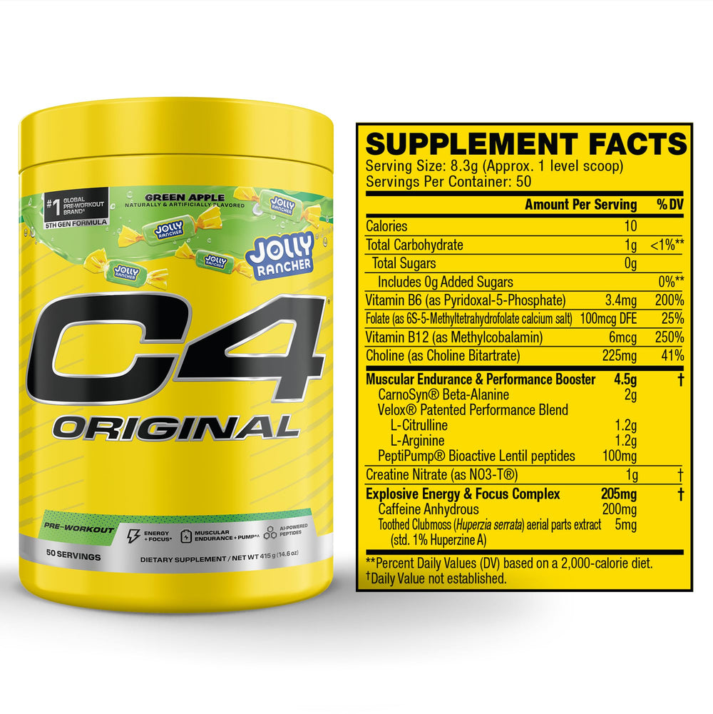 C4 Original Green Apple flavor swatch conveys candy-inspired taste with energy benefits.