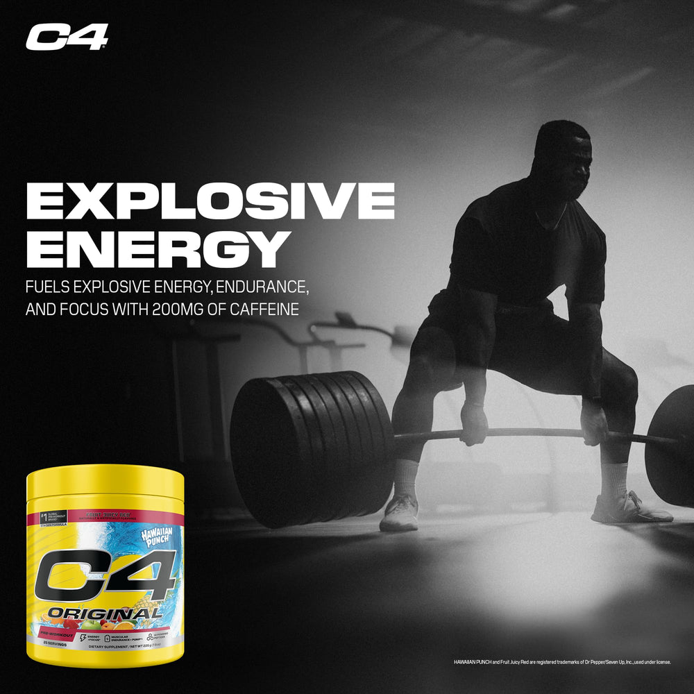 C4 Original Hawaiian Punch powder-dispense showcases fast mix and caffeine kick