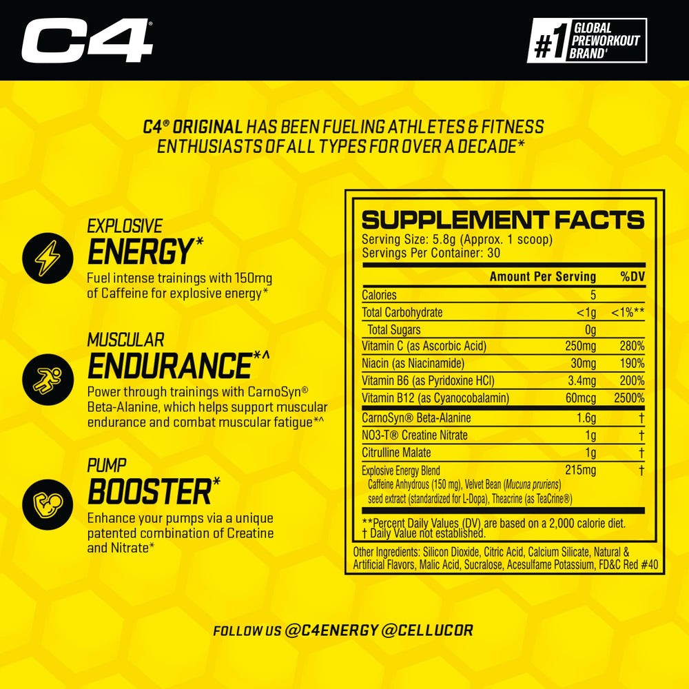 C4 Original pre-workout cherry limeade scoop shown for fast measurement