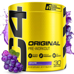 C4 Original grape sugar-free preworkout powder in a jar for energetic workouts.