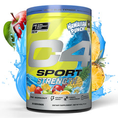 C4 Sport Strength tub in Hawaiian Punch Berry Blue powering intense workouts with clean energy