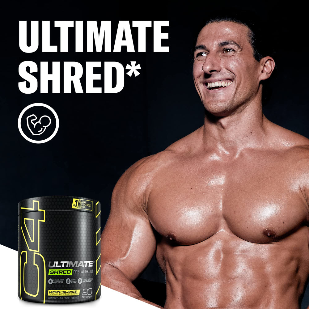 Shaker cup with C4 Ultimate Shred ready to boost workout.