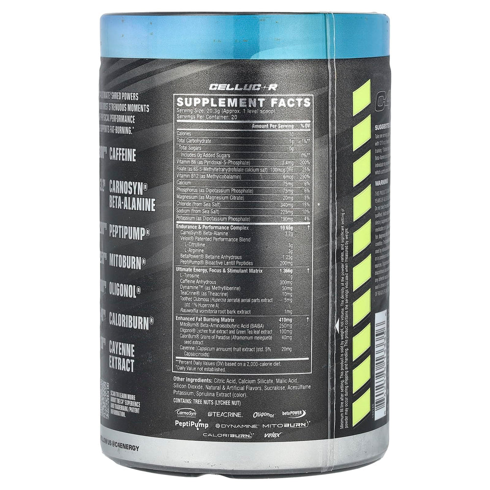 C4 Ultimate Shred scoop and label highlighting Tri-Stim energy for focused training