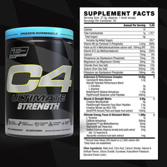Close-up of C4 Ultimate Strength label featuring caffeine and peptide ingredients for performance