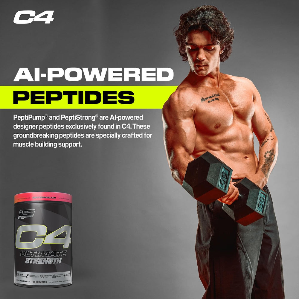 C4 Ultimate Strength Watermelon canister graphic signaling flavor and pre-workout ritual