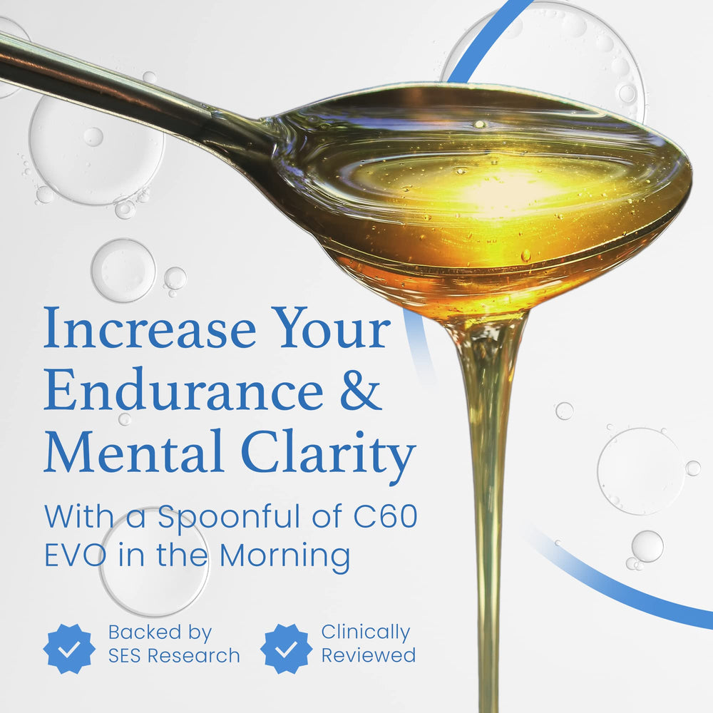 C60 Evo MCT Oil glass jar conveys premium supplement experience.