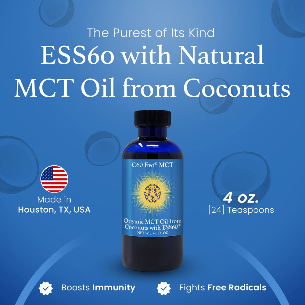 C60 Evo MCT Oil ingredients coconut highlighting natural base with ESS60.