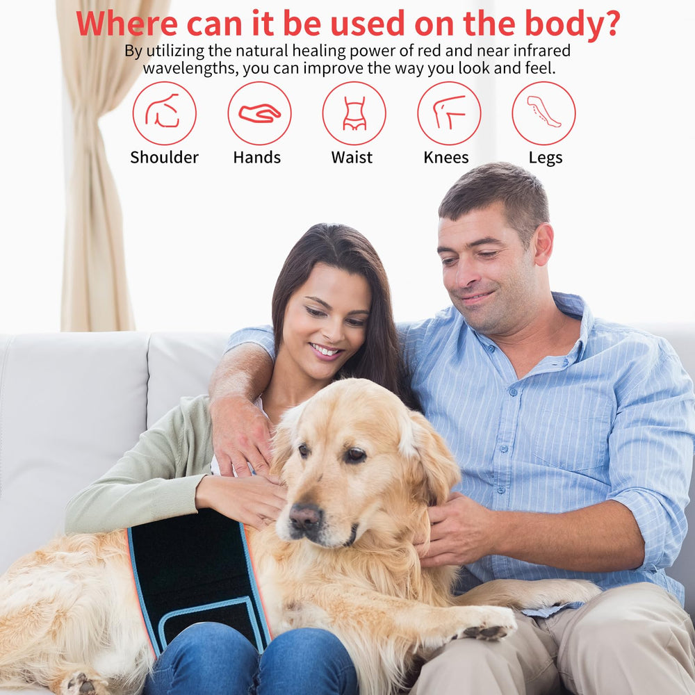 cabpay belt worn on back and shoulder provides deep-reaching light therapy for daily activities