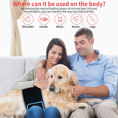 cabpay belt worn on back and shoulder provides deep-reaching light therapy for daily activities