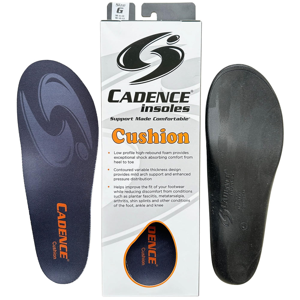 Cadence Cushion demonstrates heel-to-toe shock absorption for comfortable all-day wear.
