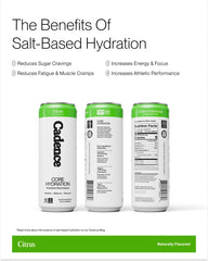 Cadence Electrolyte Citrus ingredients stevia highlight natural hydration options.