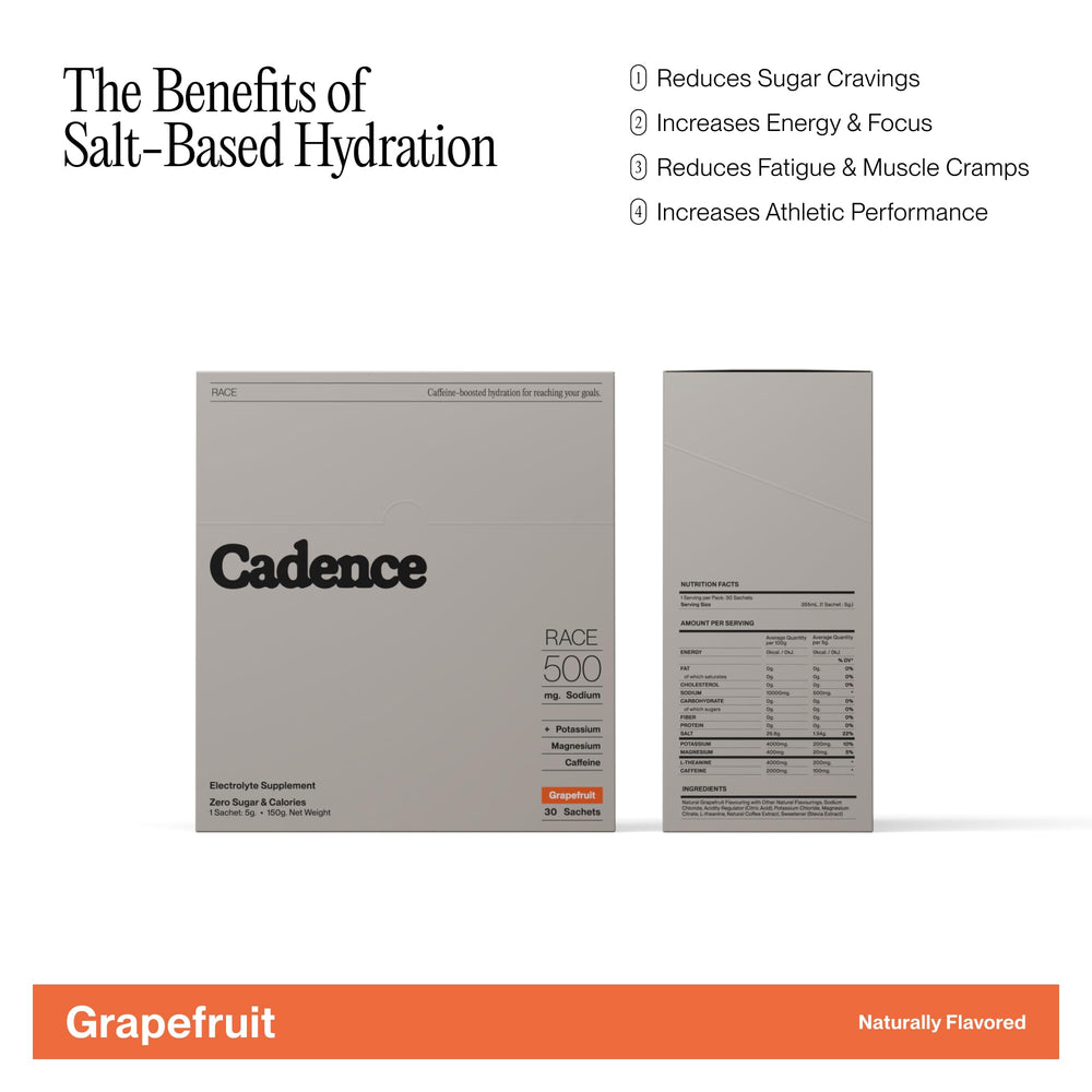 Cadence Race Energy Grapefruit dissolving in water for fast hydration.