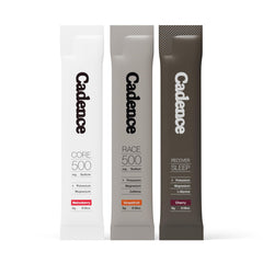 Cadence sachets variety pack front view for versatile hydration options.