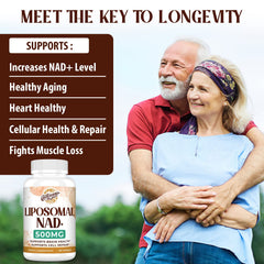 Caenciennes Liposomal NAD+ bottle with nutrition facts panel supports informed use.