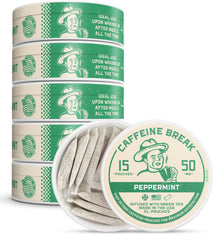 Caffeine Break Peppermint pouch close-up highlighting minty aroma and focused energy