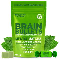 Caffeine Bullet mint matcha chew on display for focused productivity.