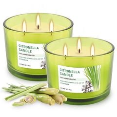 CAKETYCG green glass jar citronella candle on table for outdoor ambiance.