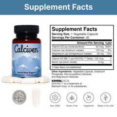 Calciven label emphasizing non-GMO and gluten-free ingredients