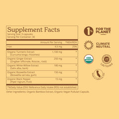 Calgee organic ginger-boswellia-white willow bundle bottle highlighting ingredients.