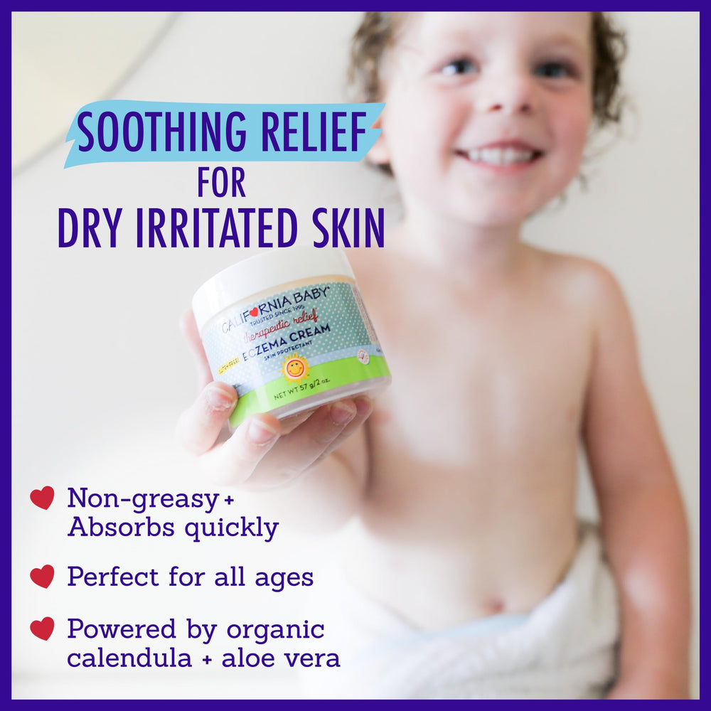 California Baby Eczema Cream aloe-vera shot suggesting skin-softening moisture lock