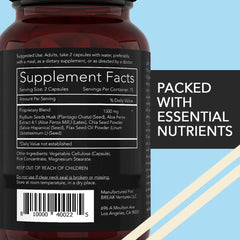 California Basics vegan fiber capsules highlight plant-based nutrition for regularity.