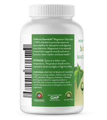California Essentials Magnesium Glycinate 400 capsules close-up highlighting chelated absorption.