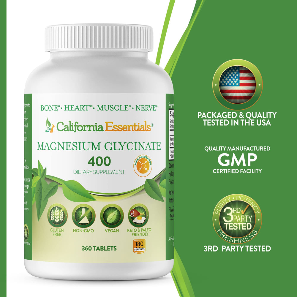California Essentials Magnesium Glycinate 400 pour bottle for daily use.