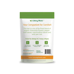 CALMING BLENDS diverticulitis tea bag closeup highlights natural ingredients for gentle digestion.